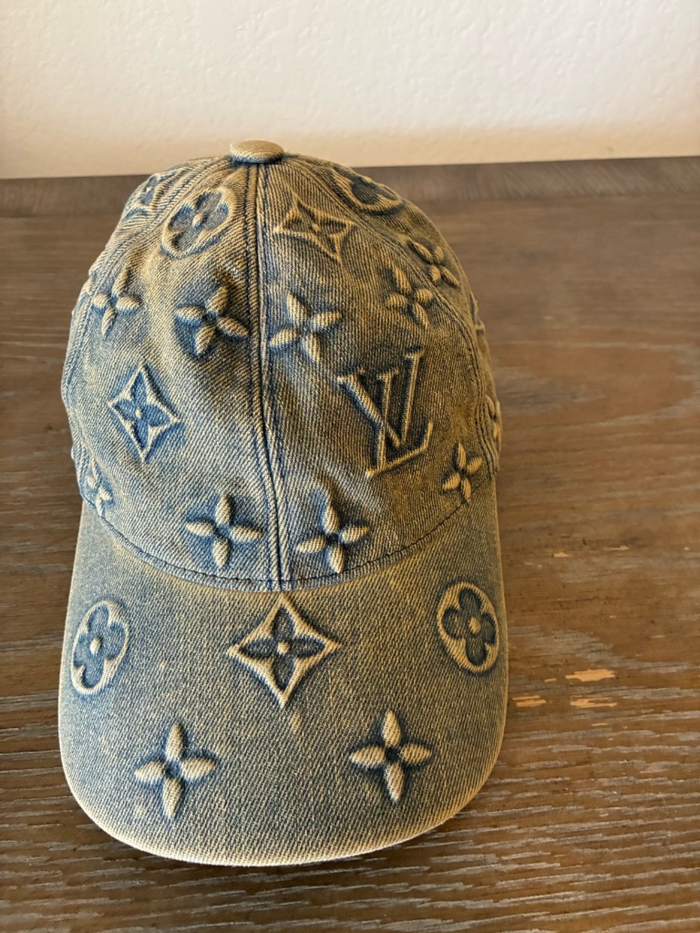 Authentic Louis Vuitton Blue Interior Label Cap with Gold Text